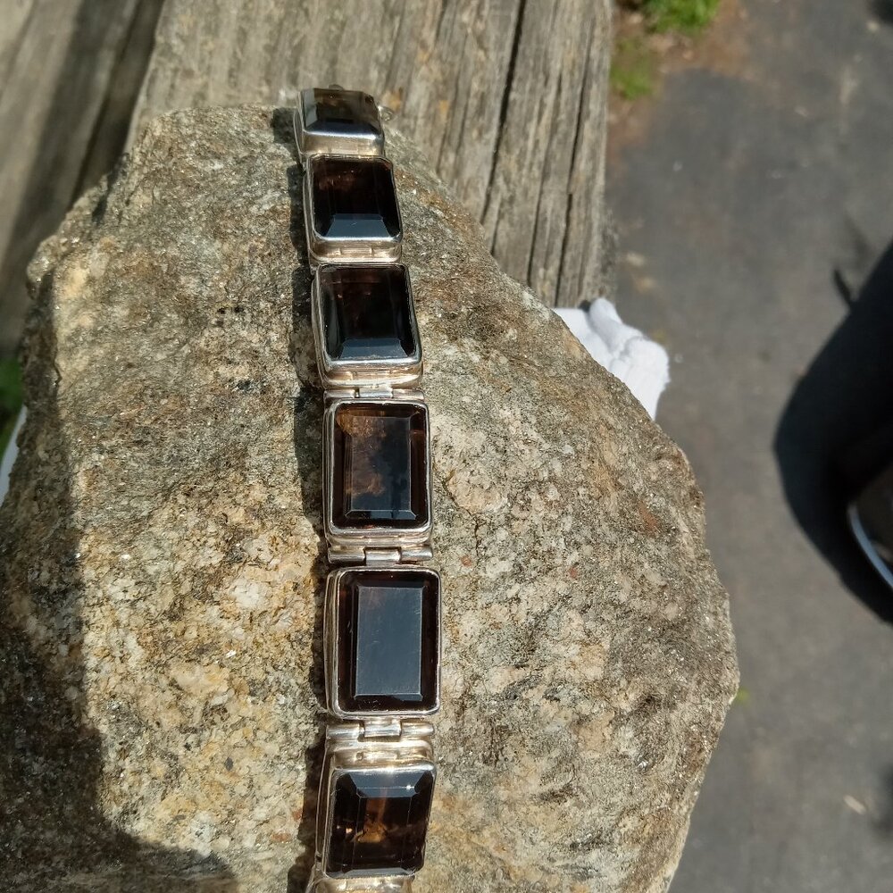 Chunky Smoky Quartz 925 Bracelet